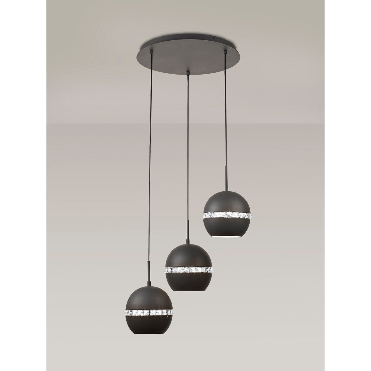 Andrea 3 Light Round Crystal Cluster Pendant Light - Graphite