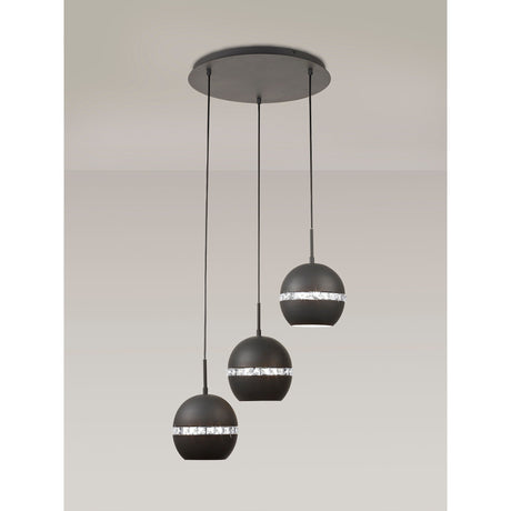 Andrea 3 Light Round Crystal Cluster Pendant Light - Graphite