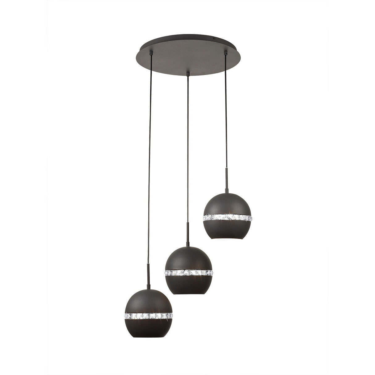 Andrea 3 Light Round Crystal Cluster Pendant Light - Graphite