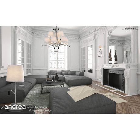 Andrea 1 Light Crystal Droplets Table Lamp - Chrome With White Shades