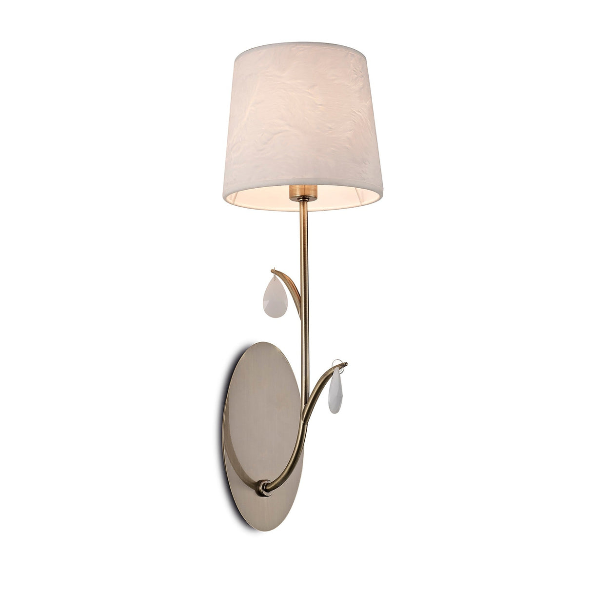 Andrea 1 Light Crystal Droplets Wall Light - Brass With White Shade