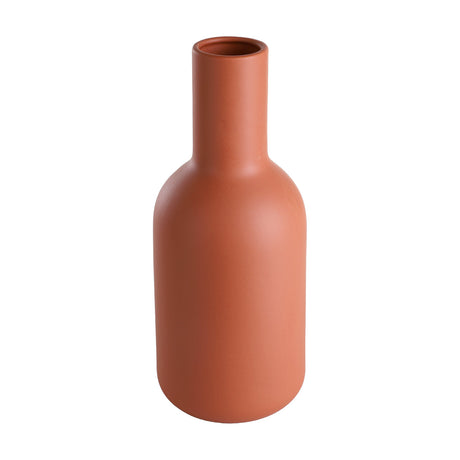 Anjabe Ceramic Vase 30.5cm in terracotta, bottle-shaped with a rounded body, tall narrow neck and matt earthy finish, shown on a plain white background.