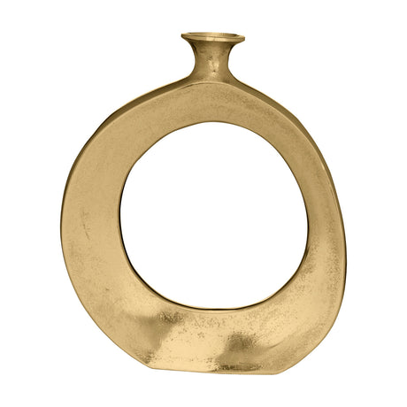Ankarefo Vase 30cm in Gold, an open-ring aluminium design with a small flared neck and flattened base, shown on a plain white background.