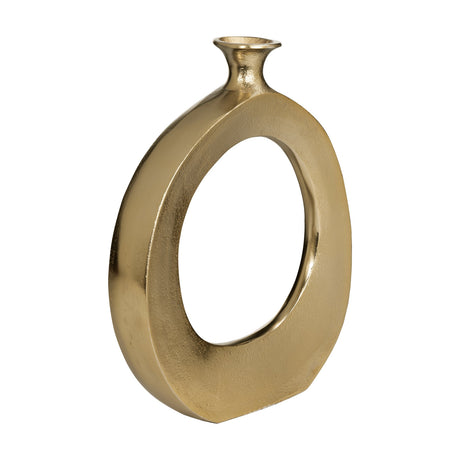 Ankarefo Vase 30cm in Gold, an open-ring aluminium vase with a flared neck and flattened base, shown on a plain white background.