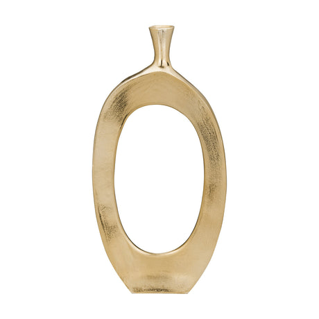Ankarefo Vase 63cm in gold aluminium, an open oval ring shape with a narrow flared neck and flat base, shown on a plain white background.