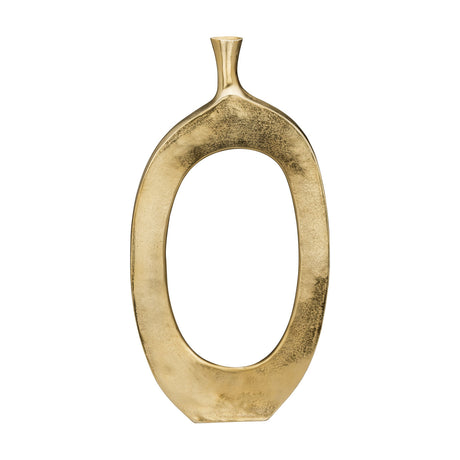 Ankarefo Vase 78.5cm in aluminium with a brass finish, a tall open oval form with a narrow flared neck and textured gold-bronze surface, shown on a plain white background.
