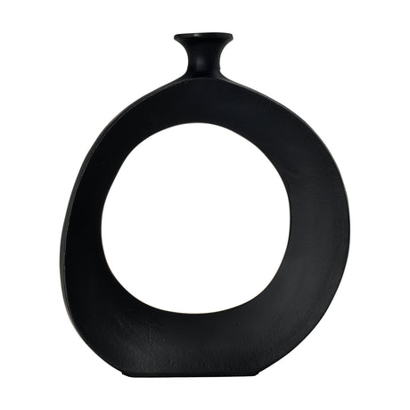 Ankarefo Vase in black aluminium, a flat open ring shape with a small flared neck, shown on a plain white background.