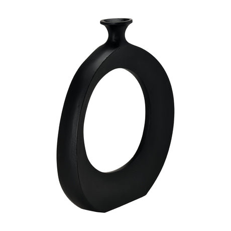 Ankarefo Vase in black aluminium, a flat open ring shape with a small flared neck at the top, shown on a plain white background.