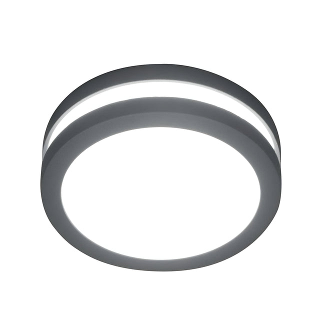 Introducing the Ano-1 Outdoor Wall & Ceiling Light in Graphite: a modern, round LED fixture with a minimalist design. It features a sleek gray frame crafted from durable cast aluminum, ensuring longevity. Its graphite finish provides a bright, even glow, making it an ideal choice for both indoor and outdoor settings while offering efficient and stylish illumination.