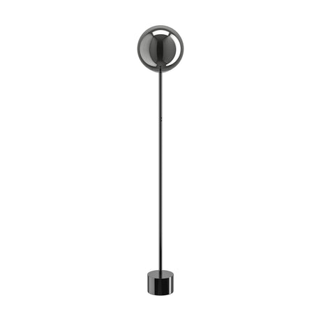 Anorias LED Floor Lamp in black nickel finish with a slim steel stem, round base, and smoked glass globe shade, shown on a plain white background.