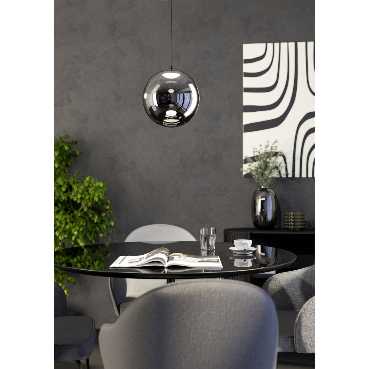 Anorias Colour Changing Smoked Glass Pendant Light - Black Nickel