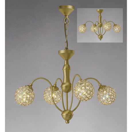 Apollo 51cm 4 Light Crystal Chandelier - Satin Brass