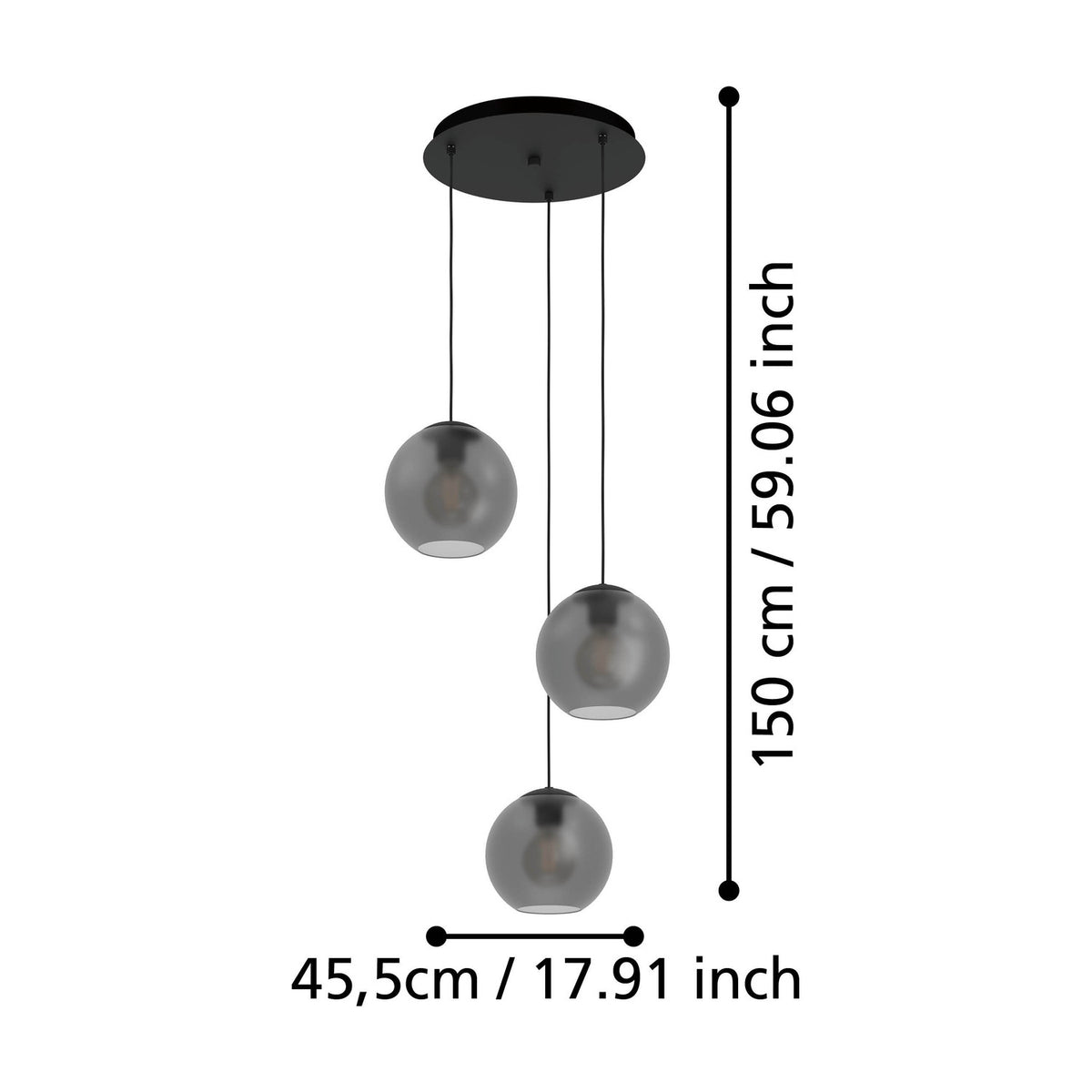 Arangona Glass 3 Light Pendant - Black