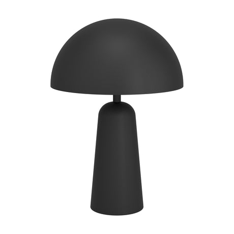 Aranzola Table Lamp in matt black steel, featuring a rounded dome shade on a slim, tapered mushroom-style base, shown on a plain white background.