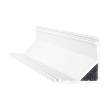 Arcus 3m Corner LED Profile in white aluminium, 10x10mm right-angled channel with corner mounting groove and black foam strip, shown on a plain white background.