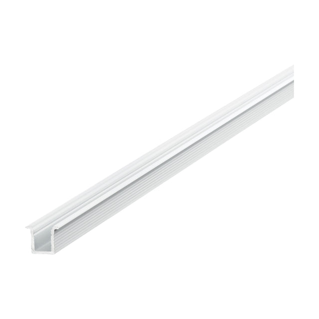 Arcus 3m Recessed LED Profile in white aluminium, a slim 10x9mm channel with side trims, shown diagonally on a plain white background.