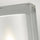 Detailed view of the Arendal Outdoor 1 Light Wall Light in black, boasting an IP65 rating. This fixture features a frosted glass square housed within a clear glass frame. Its black powder-coated finish accentuates the minimalist and clean design, beautifully contrasted against a light gray background for a modern and sleek aesthetic.