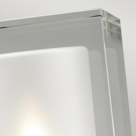Detailed view of the Arendal Outdoor 1 Light Wall Light in black, boasting an IP65 rating. This fixture features a frosted glass square housed within a clear glass frame. Its black powder-coated finish accentuates the minimalist and clean design, beautifully contrasted against a light gray background for a modern and sleek aesthetic.
