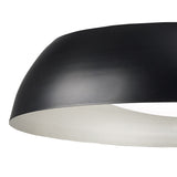 Close-up of the Mantra Argenta LED flush ceiling light showing the matt black domed metal shade with silver inner reflector and recessed white diffuser.