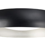 Close-up of the Mantra Argenta LED flush ceiling light showing the matt black domed metal shade, silver inner reflector, and recessed white diffuser.