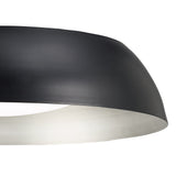 Close-up of the Mantra Argenta LED flush ceiling light showing the matt black domed metal shade and silver inner reflector against a white background.