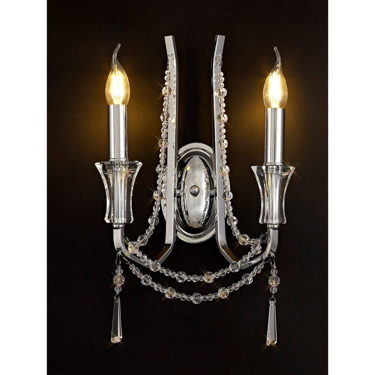 Armand 2 Light Crystal Wall Light - Polished Chrome