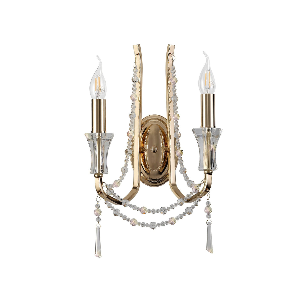 Armand 2 Light Crystal Wall Light - French Gold