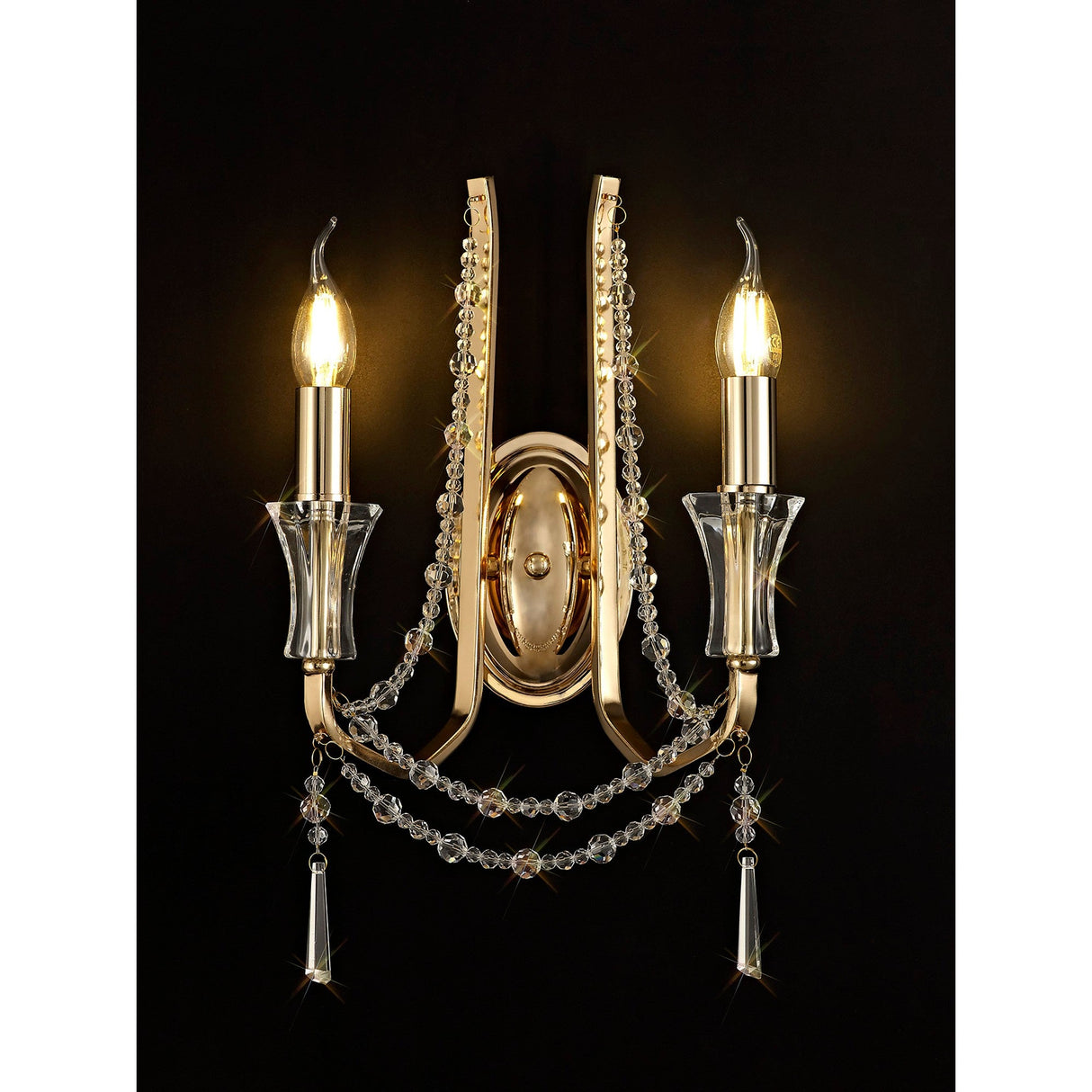 Armand 2 Light Crystal Wall Light - French Gold