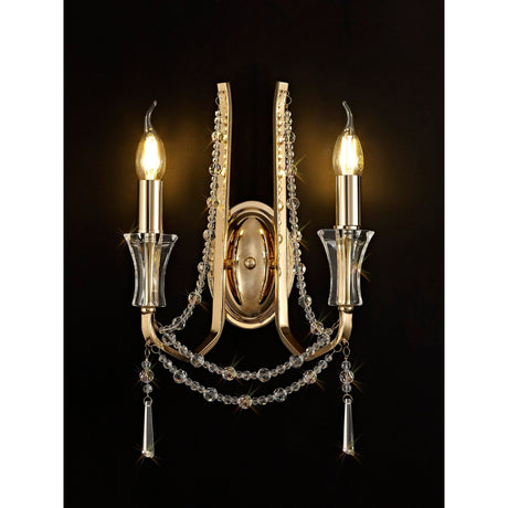 Armand 2 Light Crystal Wall Light - French Gold