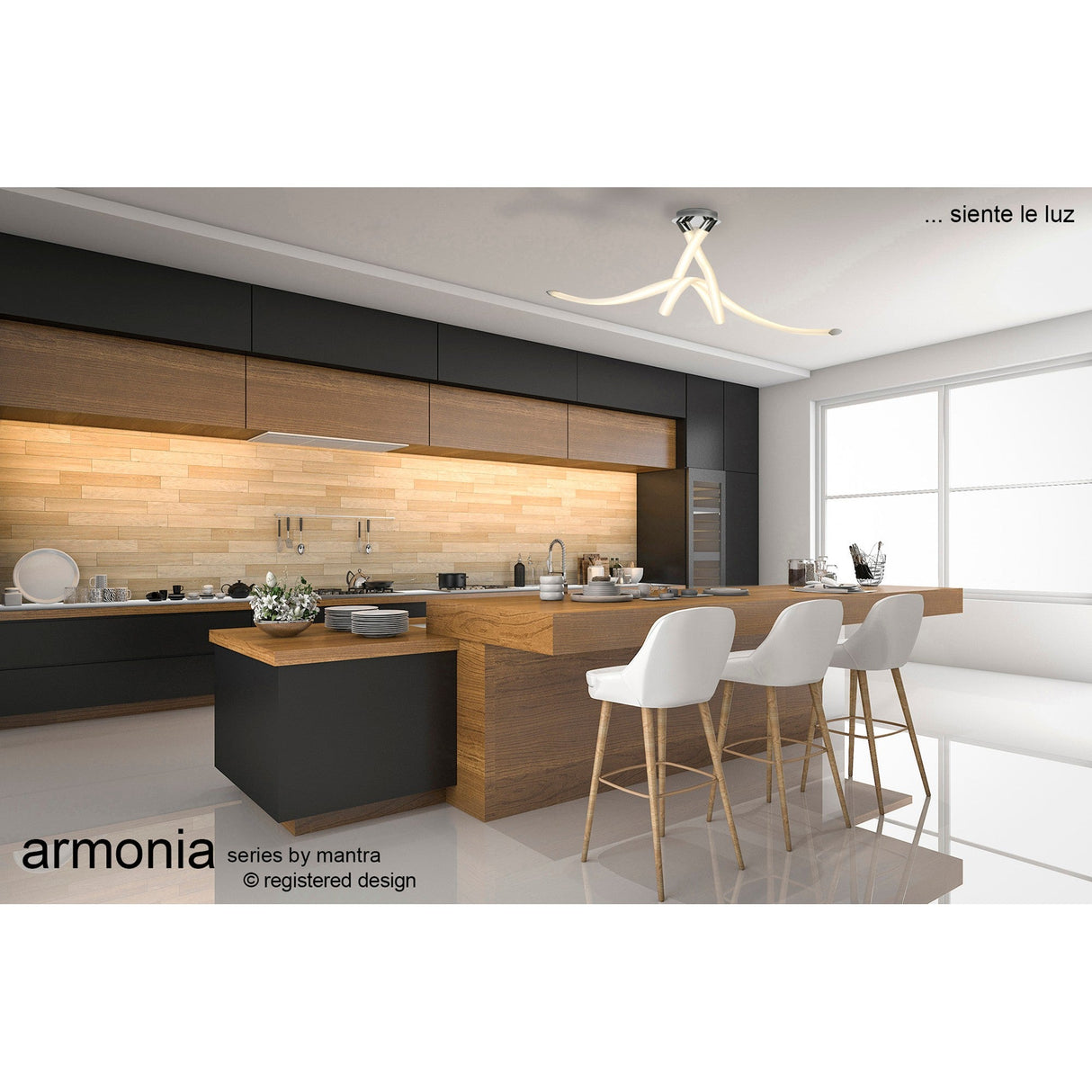 Armonia Bow LED Semi-Flush Ceiling Light 50W 3000K - Polished Chrome