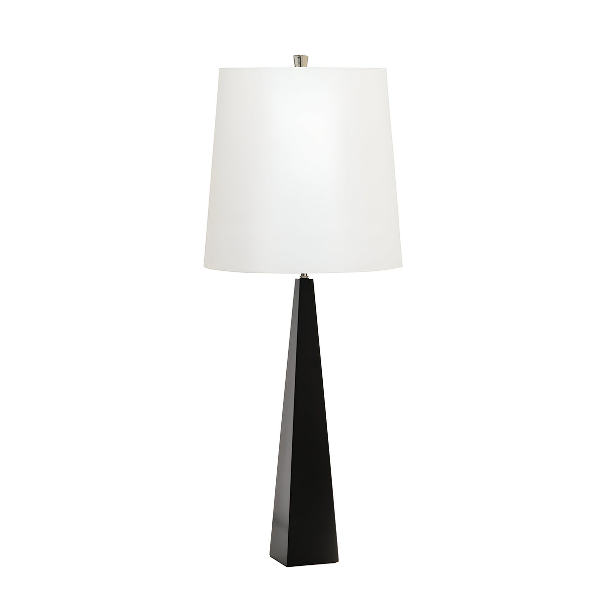 Introducing the Ascent Table Lamp - Black/White, a beacon of contemporary design with its sleek black, tapered rectangular base and large white cylindrical lampshade. This lamp's minimalistic style seamlessly complements modern interiors, offering an elegant black and white aesthetic.