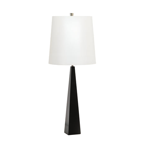 Introducing the Ascent Table Lamp - Black/White, a beacon of contemporary design with its sleek black, tapered rectangular base and large white cylindrical lampshade. This lamp's minimalistic style seamlessly complements modern interiors, offering an elegant black and white aesthetic.