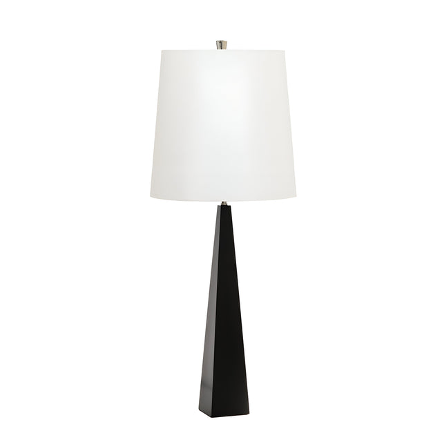 Introducing the Ascent Table Lamp - Black/White, a beacon of contemporary design with its sleek black, tapered rectangular base and large white cylindrical lampshade. This lamp's minimalistic style seamlessly complements modern interiors, offering an elegant black and white aesthetic.