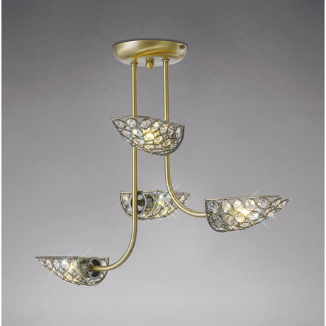 Ashton 4 Light Crystal Semi-Flush Ceiling Light – Antique Brass