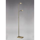 The Ashton 2 Light Crystal Floor Lamp in Antique Brass features a rectangular base and two curved arms with decorative crystal ring shades, perfect for adding elegant ambient lighting to any space.