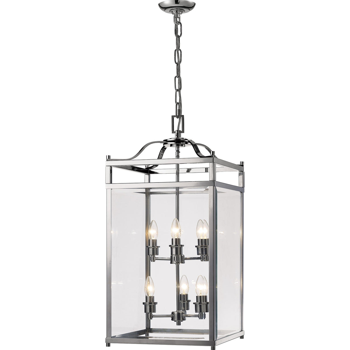 Aston Square 6 Light Lantern Chandelier - Polished Chrome