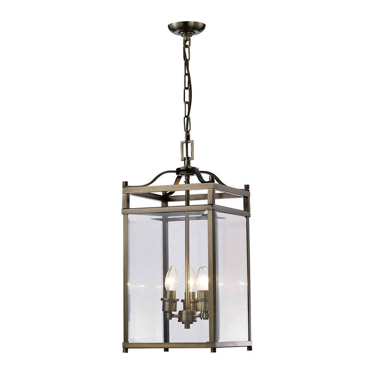 Aston Square 3 Light Lantern Chandelier - Antique Brass