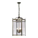 Aston Square 3 Light Lantern Chandelier - Antique Brass