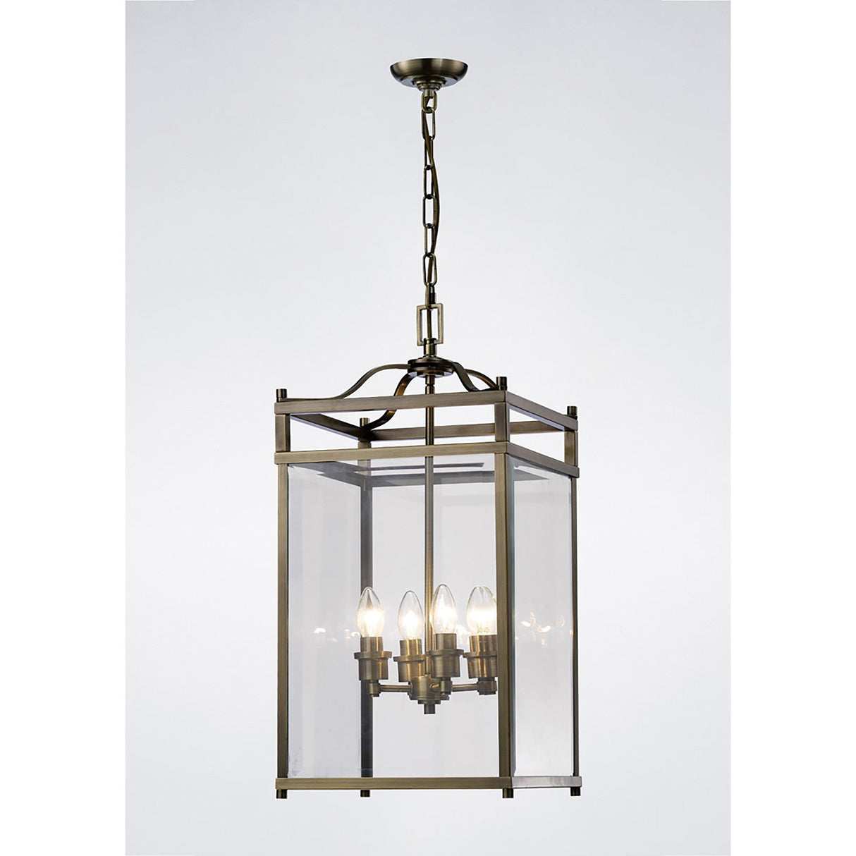 Aston Square 4 Light Lantern Chandelier - Antique Brass