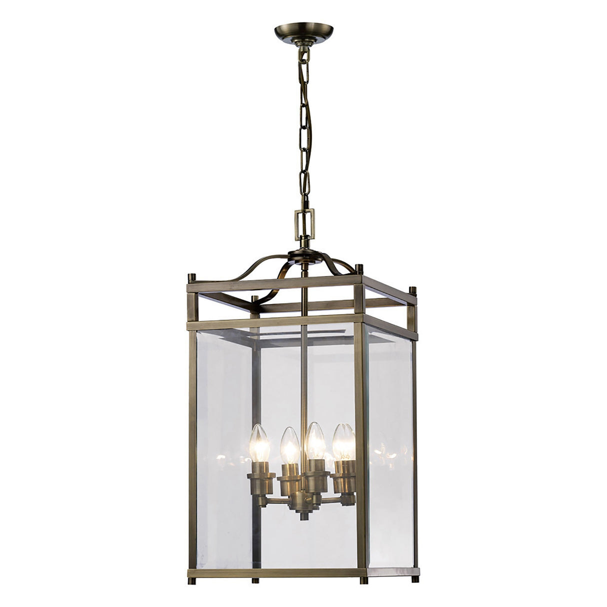 Aston Square 4 Light Lantern Chandelier - Antique Brass