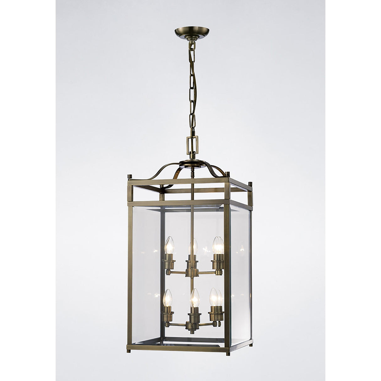 Aston Square 6 Light Lantern Chandelier - Antique Brass