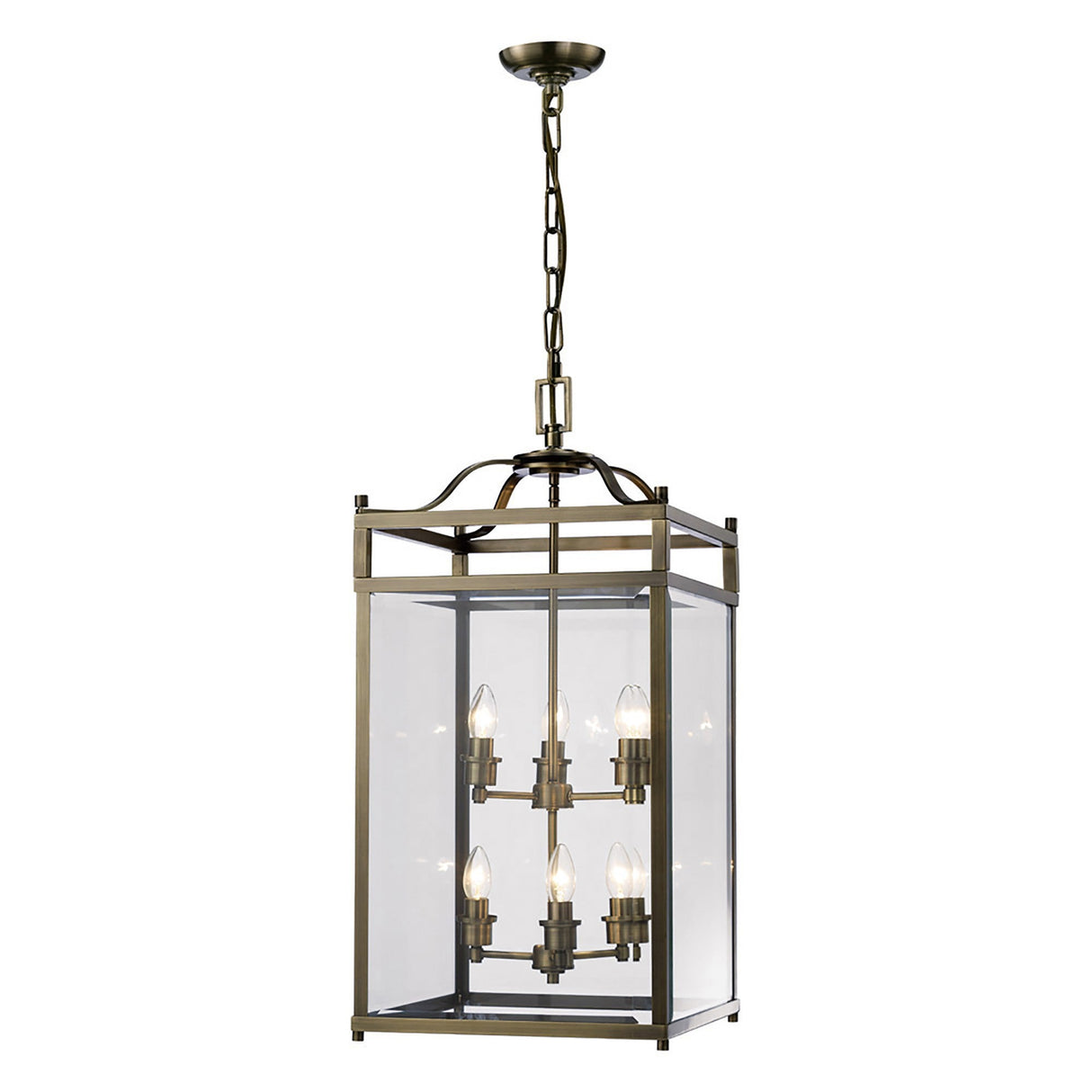 Aston Square 6 Light Lantern Chandelier - Antique Brass