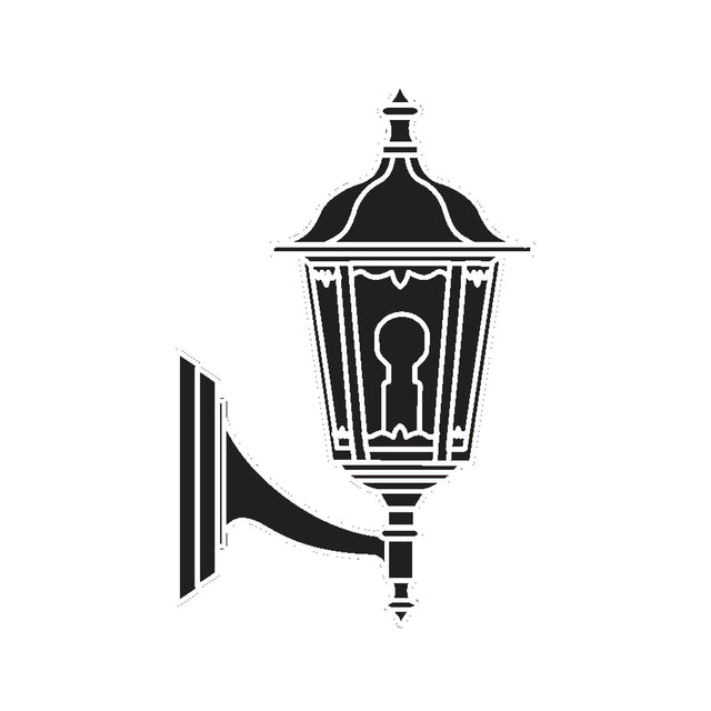 Astragal cast aluminium outdoor wall lantern in black, single-light design with glazed glass panels in a slim cast frame, mounted on a decorative wall bracket against a plain white background.