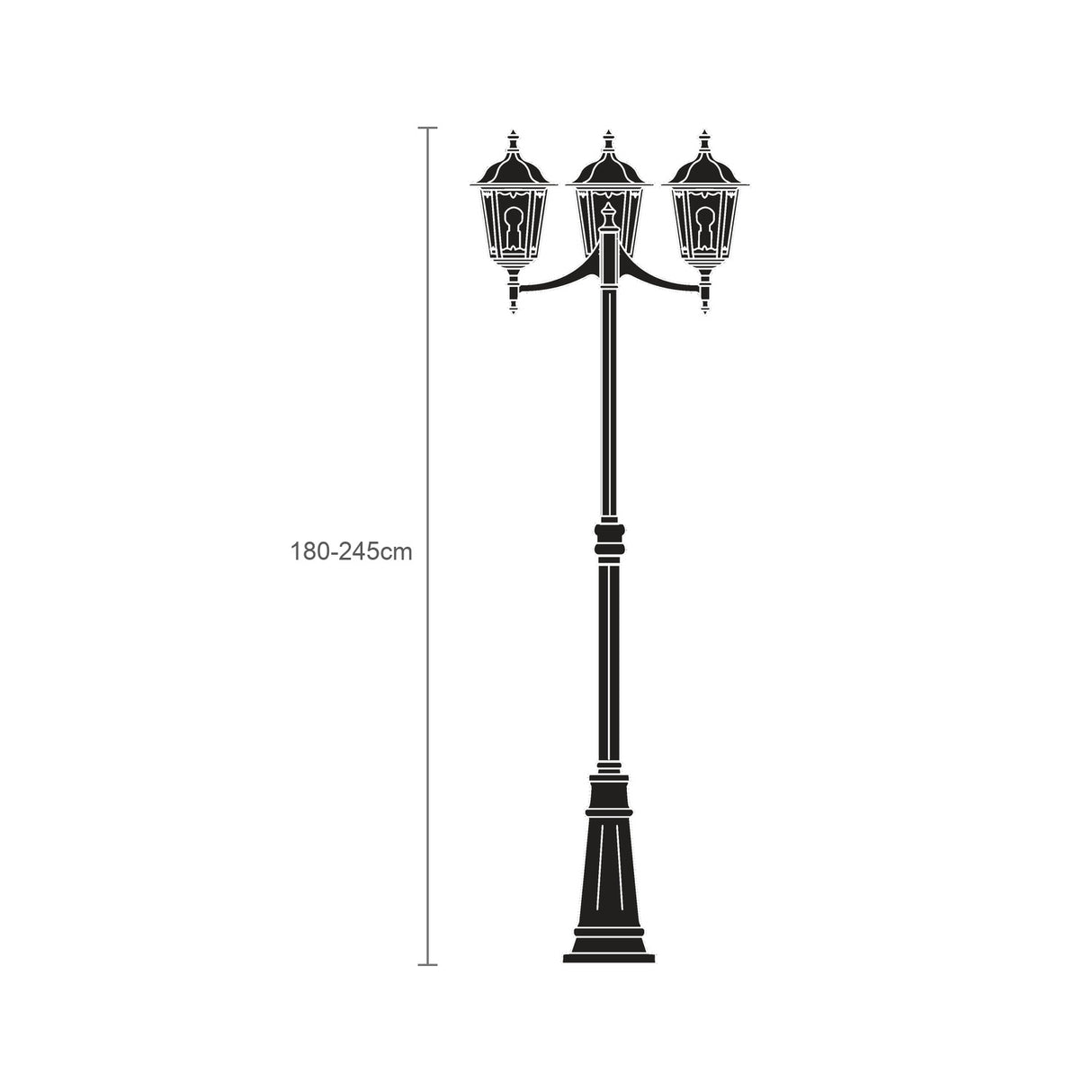 Astragal Copper Top Outdoor Adjustable 3 Light Lamp Post - 180-245cm