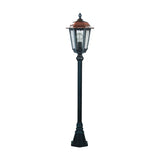 Astragal Copper Top Outdoor Adjustable Lamp Post, 135cm black cast column with glazed lantern head and copper roof, single E27 bulb, on a plain white background.
