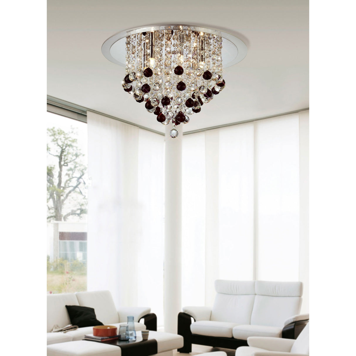 Atla 6 Light Crystal Semi-Flush Ceiling Light – Polished Chrome & Black