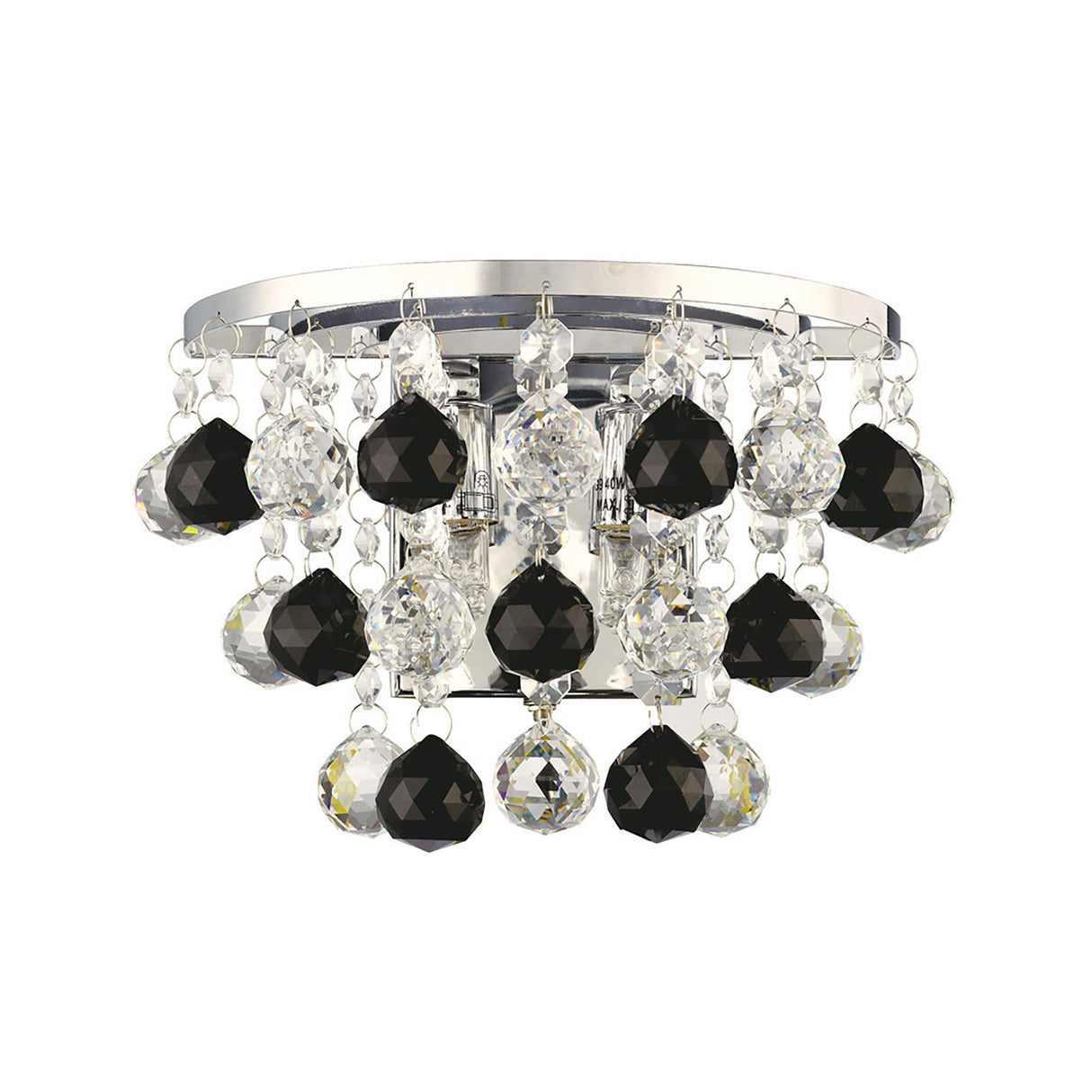 Atla 2 Light Crystal Wall Light With Switch - Chrome/Black