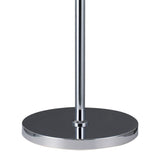 A close-up of the Atla 4 Light Crystal Floor Lamp’s polished chrome base features a smooth, reflective surface and a sleek central pole, showcasing modern style and elegant lighting.