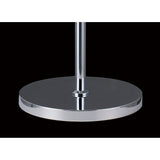 A polished chrome base with a vertical pole exemplifies the sleek elegance of the Atla 4 Light Crystal Floor Lamp, set against a solid black background.