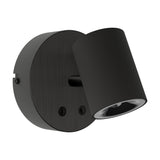 Auro LED Ceiling Light in black, showing a round steel backplate with mounting screws and a single angled cylindrical head with integrated LED, set against a plain white background.